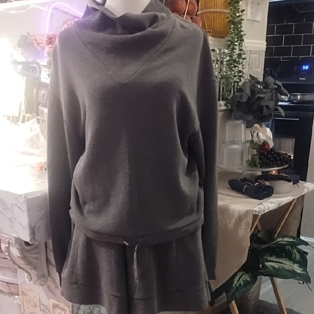 Varley Charcoal Cowl Neck Sweater And Short Set